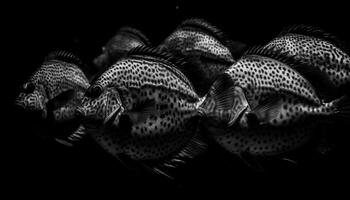manchado negro y blanco pescado nadando en coral arrecife submarino generado por ai foto