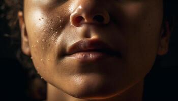 Serene child innocence captured in wet summer portrait outdoors generated by AI photo