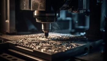 Metal workers use precision machinery in an automated steel factory generated by AI photo