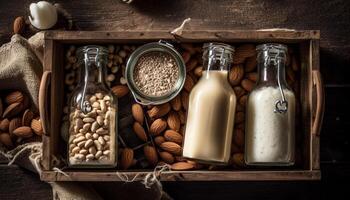Healthy eating Organic almond milk, a gourmet snack for vegetarians generated by AI photo