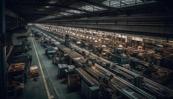 metal industria maquinaria trabajando dentro fábrica transporte equipo fabricación generado por ai foto