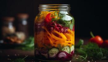 Fresh vegetable salad with cucumber, tomato, carrot, bell pepper, and parsley generated by AI photo