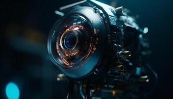 Professional photographer captures close up of shiny chrome machinery indoors generated by AI photo