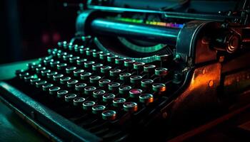 Old fashioned typewriter on metallic table evokes nostalgia for communication equipment generated by AI photo