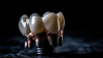 Metallic dental equipment creates artificial teeth for dental health care generated by AI photo