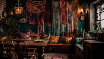 moderno rústico hogar interior diseño con indígena cultura decoración generado por ai foto
