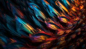 Vibrant peacock tail showcases animal elegance in nature abstract design generated by AI photo