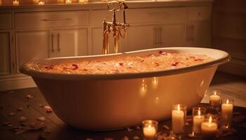 Luxury candlelit spa treatment in modern domestic bathroom for ultimate relaxation generated by AI photo