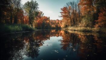 Tranquil autumn forest reflects vibrant colors of nature beauty generated by AI photo