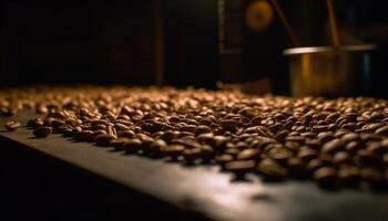 Freshly ground coffee bean in a scented coffee shop indoors generated by AI photo