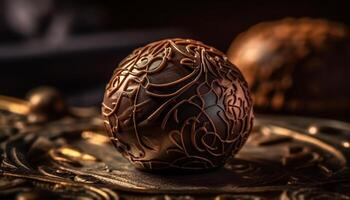 Gourmet chocolate truffle dessert, indulgence in sweet food decoration generated by AI photo