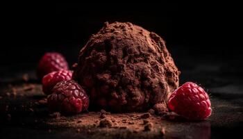 oscuro chocolate trufa pelota con frambuesa y orgánico baya Fruta generado por ai foto