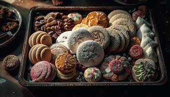 A large variety of homemade cookies, baked with indulgence generated by AI photo