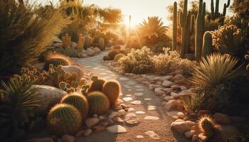 Tranquil scene of multi colored succulent plant in arid African landscape generated by AI photo