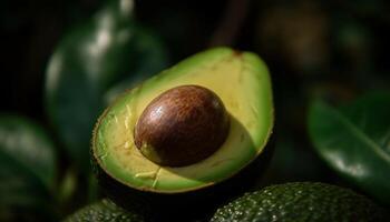 Fresh green leaf on branch, macro focus, natural beauty photo