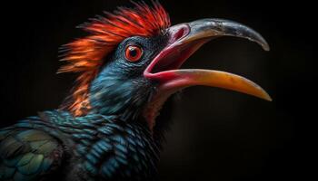 majestuoso pájaro de presa encaramado en rama en tropical selva generativo ai foto