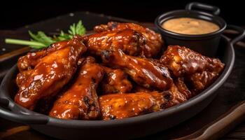 Grilled buffalo chicken wings, a gourmet snack with savory sauce photo