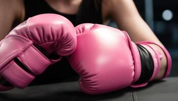 Muscular women practicing kickboxing with determination and confidence indoors photo