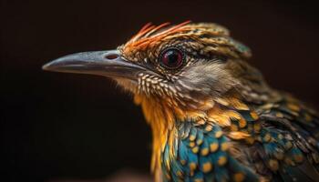 pájaro de presa encaramado en rama, cerca arriba de pico generativo ai foto