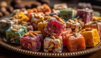 Indulgent tray of Turkish sweets baklava, delight, fudge, and more photo