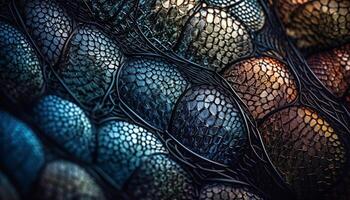 Vibrant reptile skin patterns create elegant fashion designs in nature photo
