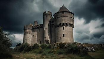 medieval fortaleza en acantilado, abandonado y resistido por hora generativo ai foto