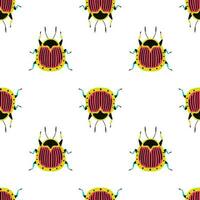 Bright and beautiful beetle. Seamless pattern with cartoon element. Polka dot vector
