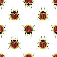 Bright and beautiful beetle. Seamless pattern with cartoon element. Polka dot vector