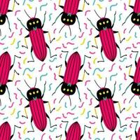 Lovely pink beetles. Seamless pattern with cartoon element vector