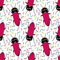 Lovely pink beetles. Seamless pattern with cartoon element vector