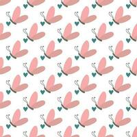 Simple pink butterflies. Seamless pattern with cartoon elements. vector