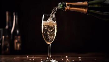 Luxury wine pouring into crystal glass, celebrating elegance and freshness photo