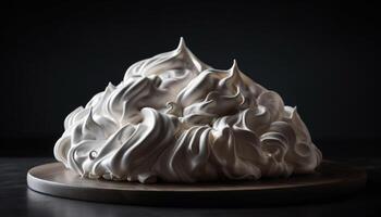 Gourmet dessert with whipped cream, meringue, and chocolate decoration photo