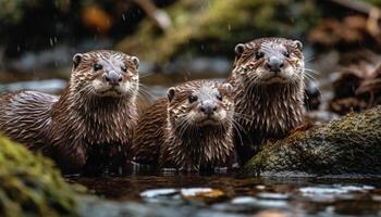 Cute mammal looking at camera with selective focus on foreground photo