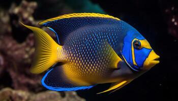 Vibrant underwater beauty in Caribbean reef, school of colorful fish generated by AI photo