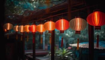 Chinese paper lanterns illuminate the night in vibrant celebration generated by AI photo