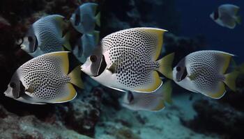 Multi colored fish swim in a vibrant coral reef underwater generated by AI photo