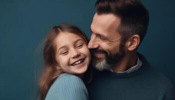 familia amor y unión capturado en juguetón estudio retrato generado por ai foto