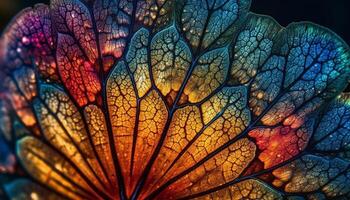 Vibrant colors of autumn leaves create a fractal pattern generated by AI photo