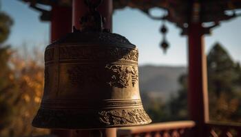 dorado pagoda simboliza espiritualidad en este asiático cultura y religión generado por ai foto