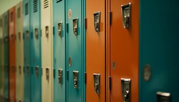 Locker room doors in a row, metal security variation generated by AI photo