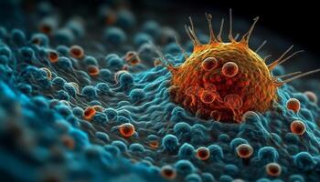 Micro organisms magnified, revealing molecular structure of cancer cells generated by AI photo