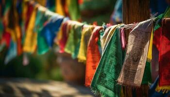 Multi colored clothing hanging in a row, a vibrant fashion collection generated by AI photo