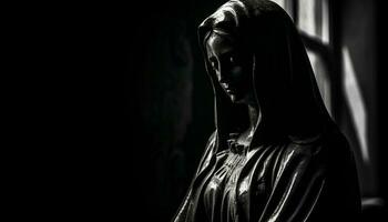 cristiano mujer Orando a Dios en negro y blanco retrato generado por ai foto