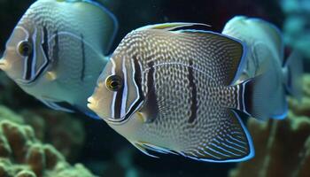 Multi colored sea life swimming in blue water near coral reef generated by AI photo