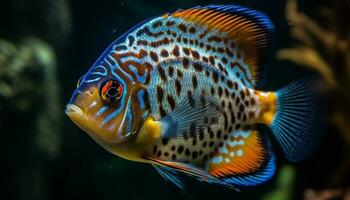 Cute clown fish swims in vibrant reef, undersea natural beauty generated by AI photo