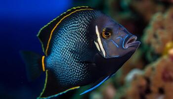 Striped clown fish in natural beauty of underwater reef generated by AI photo