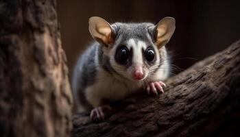 Ring tailed lemur sitting on tree branch, looking at camera generated by AI photo