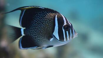 Striped rabbit fish swims in multi colored coral reef beauty generated by AI photo