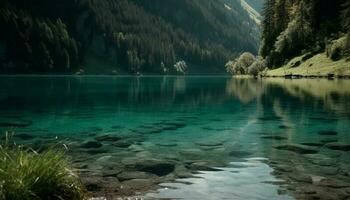 Majestic mountain peak reflects in tranquil pond, perfect travel destination generated by AI photo